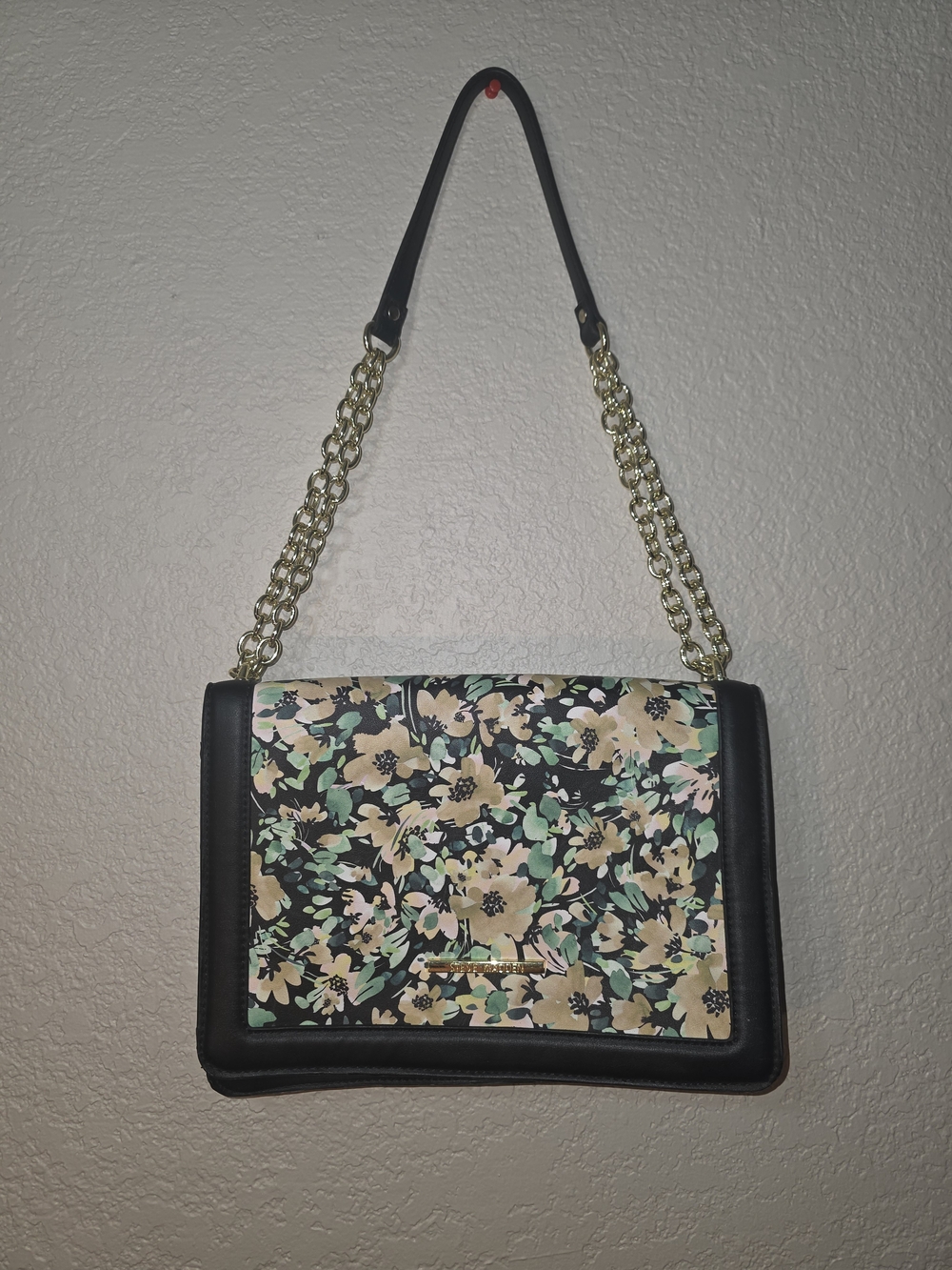 Steve Madden Black Floral Shoulder Bag with Cream and Mint Accents